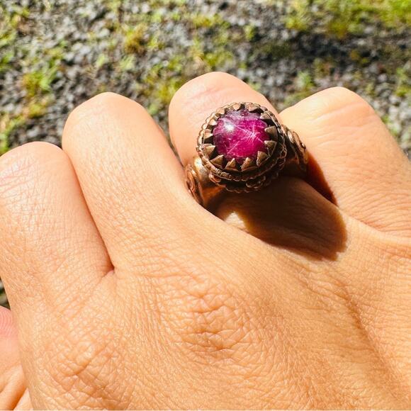 Pink Starburst Star Ruby Pitango Copper Ring Artisan Copper Statement Piece - Picture 6 of 6